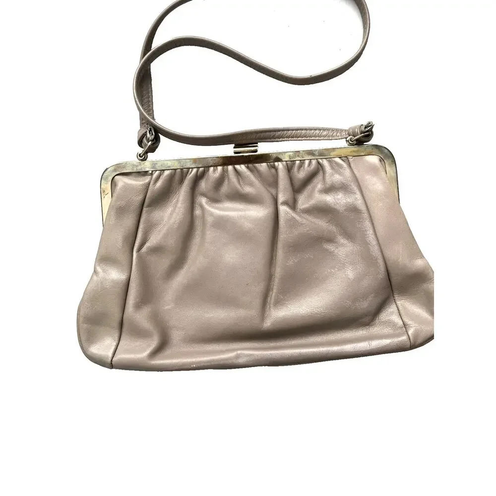 Vintage Mastercraft Leather Shoulder Bag Purse Clutch Hinged Frame Almond Canada